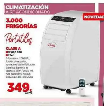 Mi Bricolaje Climatización Aire Acondicionado 3.000 Frigorias Portátilez Clase A 12.000 Btu House oferta