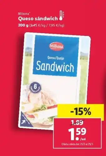 Lidl Milbona Queso Sandwich 200g oferta