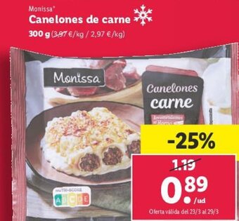 Lidl Monissa Canelones De Carne oferta