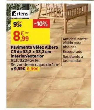 Leroy Merlin Intan artens 9,99 €/m² 0,99 -10% pavimento vélez albero c3 de 33,3 x 33,3 cm interior/exterior ref. 82045414. se vend oferta