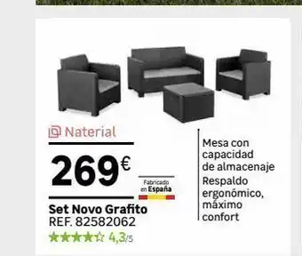 Leroy Merlin Naterial 269€ set novo grafito ref. 82582062 4,3/5 fabricado en españa mesa con capacidad de almacenaje respaldo ergonóm oferta