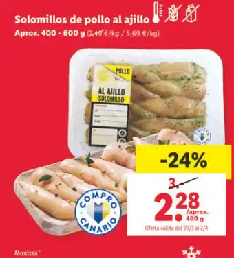 Lidl Solomillos De Pollo Al Ajillo oferta
