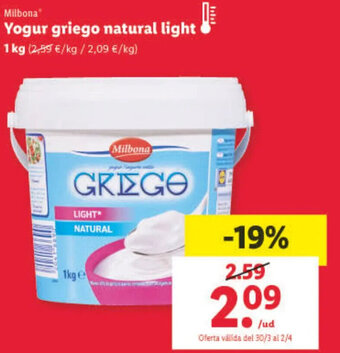 Lidl Yogur Griego Natural Light oferta