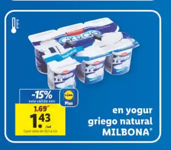 Lidl En Yogur Griego Natural Milbona oferta