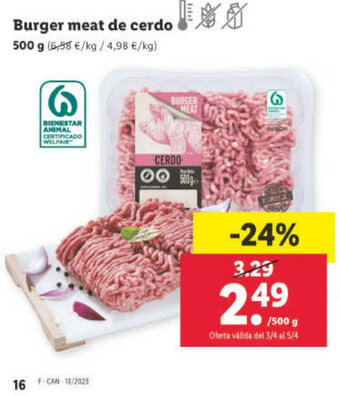 Lidl Burger Meat De Cerdo oferta