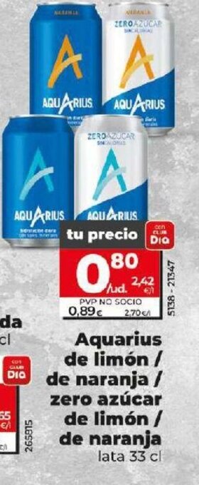 Dia Aquarius De Limon / De Naranja / Zero Azucar De Limon De Naranja oferta
