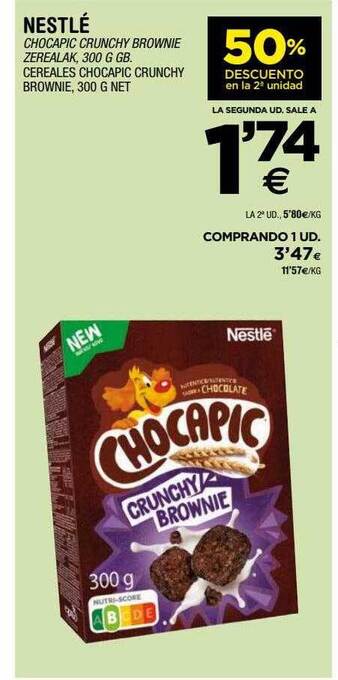 BM Supermercados 50% descuento en la 2a unidad nestlé cereales chocapic crunchy brownie oferta