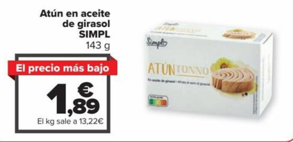 Carrefour Atún en Aceite de Girasol SIMPL oferta