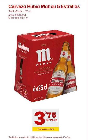 AhorraMas Cerveza rubia mahou 5 estrellas oferta