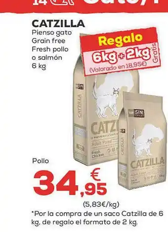 Kiwoko Catzilla pienso gato grain free fresh pollo o salmón oferta