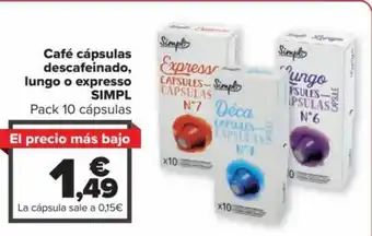 Carrefour Café Cápsulas Descafeinadi, Lungo o Expresso SIMPL oferta