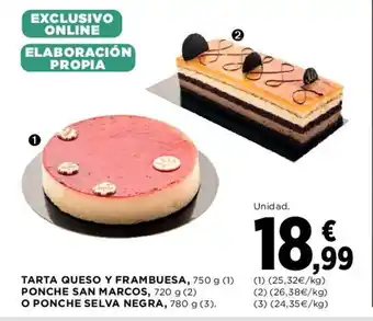 Hipercor Tarta Queso y Frambuesa, Ponche San Marcos o Ponche Selva Negra oferta