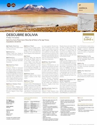 Tui Travel PLC New descubre bolivia 17 días / 14 noches santa cruz, sucre, potosi, uyuni, tahua, ojo de perdiz, la paz, lago titicaca, co oferta