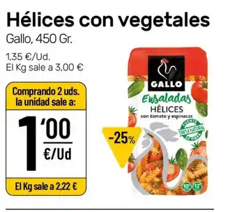 AhorraMas Hélices con vegetales Gallo, 450gr. oferta
