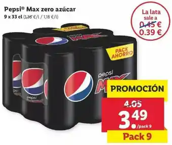 Lidl Pepsi Max Zero Azúcar 9 x 33 cl oferta