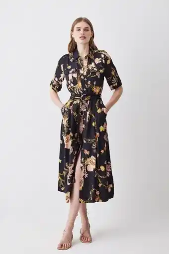 Karen Millen Floral premium linen woven shirt dress oferta