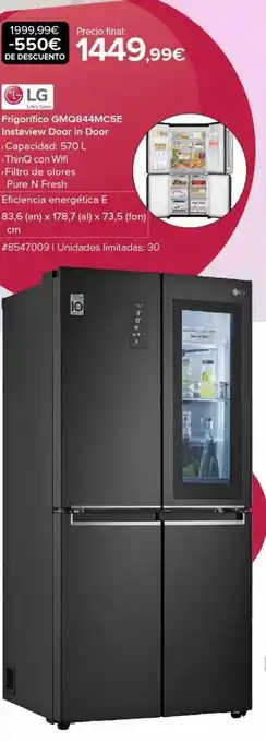 Costco Lg frigorífico gmq844mc5e instaview door in door oferta