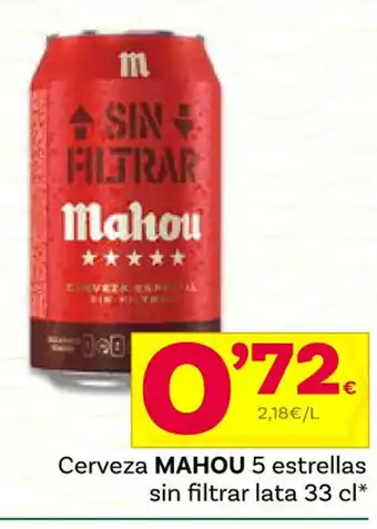 Supermercados Dani Cerveza Mahou 5 Estrellas Sin Filtrar Lata 33cl oferta