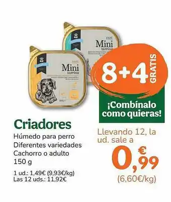 TiendAnimal 8+4 gratis criadores húmedo para perro diferentes variedades cachorro o adulto oferta