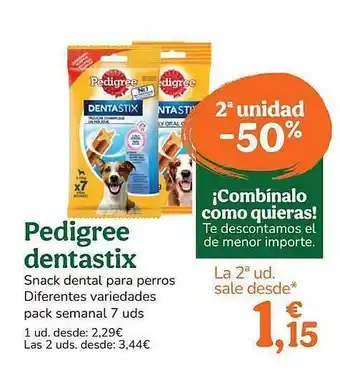 TiendAnimal 2a unidad -50% pedigree dentastix snack dental para perros diferentes variedades pack semanal 7 oferta