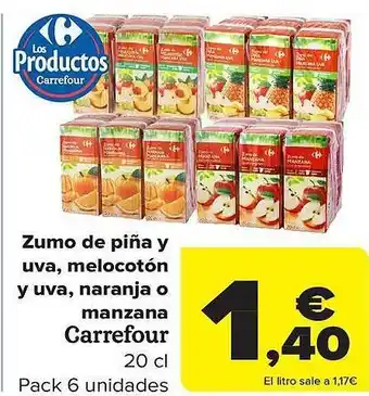 Carrefour Zumo de piña y uva melocotón y uva, naranja o manzana carrefour pack 6 oferta