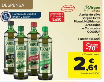 Carrefour Aceite de Oliva Virgen extra Picual, Hojiblanca, Arbequina o Cornicabra Coosur oferta