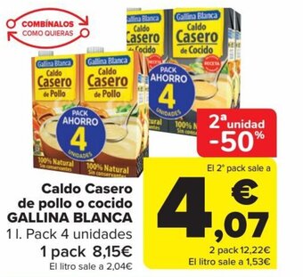 Carrefour Caldo Casero de Pollo o Cocido Gallina Blanca oferta
