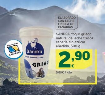 HiperDino Sandra yogur griego natural de leche fresca canaria sin azúcar añadido, 500 g oferta