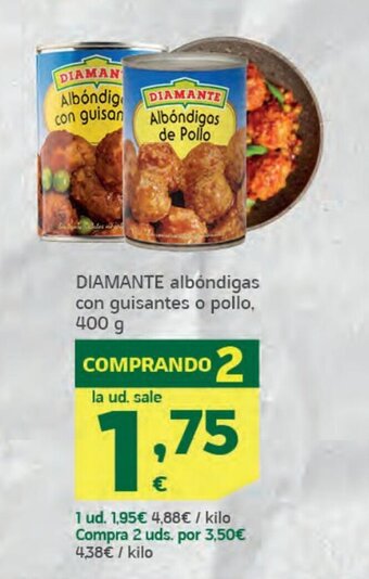 HiperDino Diamante albondigas con guisantes o pollo oferta