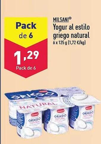 ALDI Milsani yogur al estilo griego natural oferta