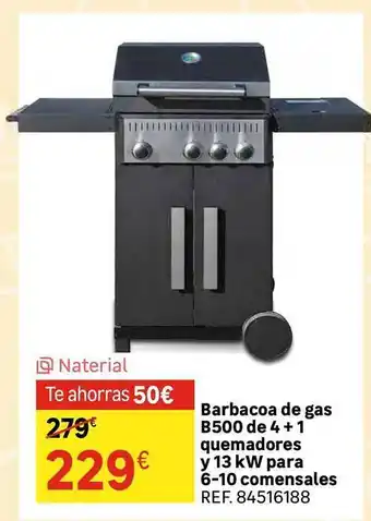 Leroy Merlin Barbacoa de gas b500 de 4 + 1 quemadores y 13 kw para 6-10 comensales oferta