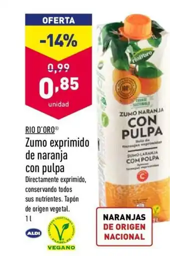ALDI Rio D'oro Don Pulpa Zumo exprimido de naranja 1L oferta