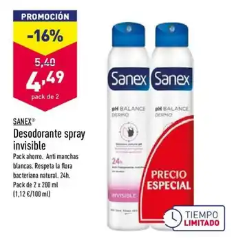 ALDI Sanex Desodorante spray invisible 2 x 200ml oferta