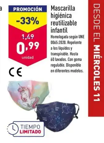 ALDI Mascarilla higiènica reutilizable infantil oferta