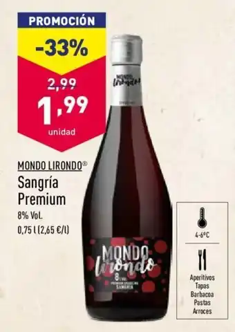 ALDI Mondo Lirondo Sangría Premium 0,75L oferta