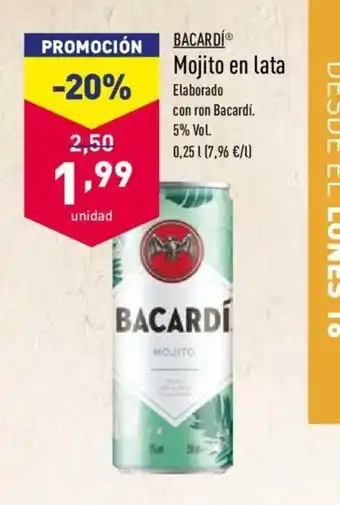 ALDI Bacardi Mojito en lata 0,25L oferta
