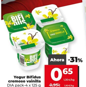Dia Yogur Bífidus cremoso vainilla DIA pack -4 x 125g oferta