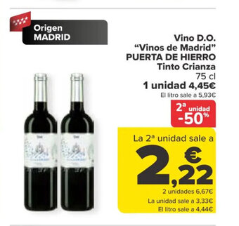 Carrefour Vino D.O. "Vinos de Madrid" Puerta de Hierro Tinto Crianza oferta
