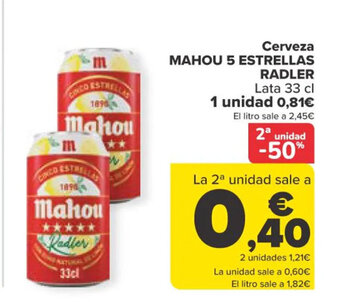 Carrefour Cerveza Mahou 5 Estrellas Radler oferta