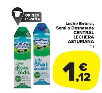Carrefour Market Leche entera , semi o desnatada central lechera asturiana oferta