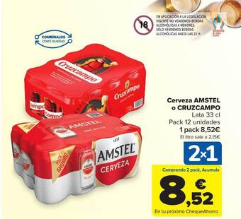 Carrefour Market Cerveza amstel o cruzcampo oferta