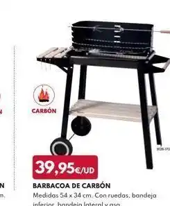 BricoCentro Carbon 39,95€/ud barbacoa de carbón medidas 54 x 34 cm. con ruedas, bandeja inferior, bandeja lateral y asa. mil oferta
