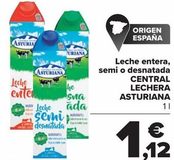 Carrefour Leche entera, semi o desnatada central lechera asturiana oferta