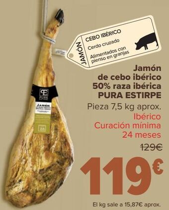 Carrefour Jamón de cebo ibérico 50% raza ibérica pura estirpe oferta