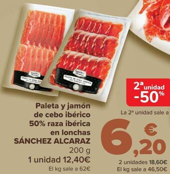 Carrefour Paleta y jamón de cebo ibérico 50% raza ibérica en lonchas sánchez alcaraz oferta