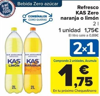 Carrefour Refresco kas zero naranja o limón oferta