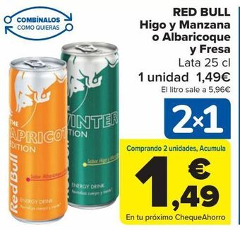 Carrefour Red bull higo y manzana o albaricoque y fresa oferta