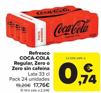 Carrefour Refresco coca-cola regular, zero o zero sin cafeína oferta