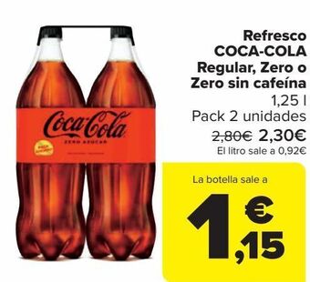 Carrefour Refresco coca-cola regular, zero o zero sin cafeína oferta