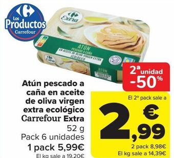 Carrefour Atún pescado a caña en aceite de oliva virgen extra ecológico carrefour extra oferta